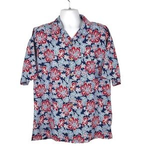 Anchor Blue 1990's Red & Blue floral Hawaiian Shirt Size Large